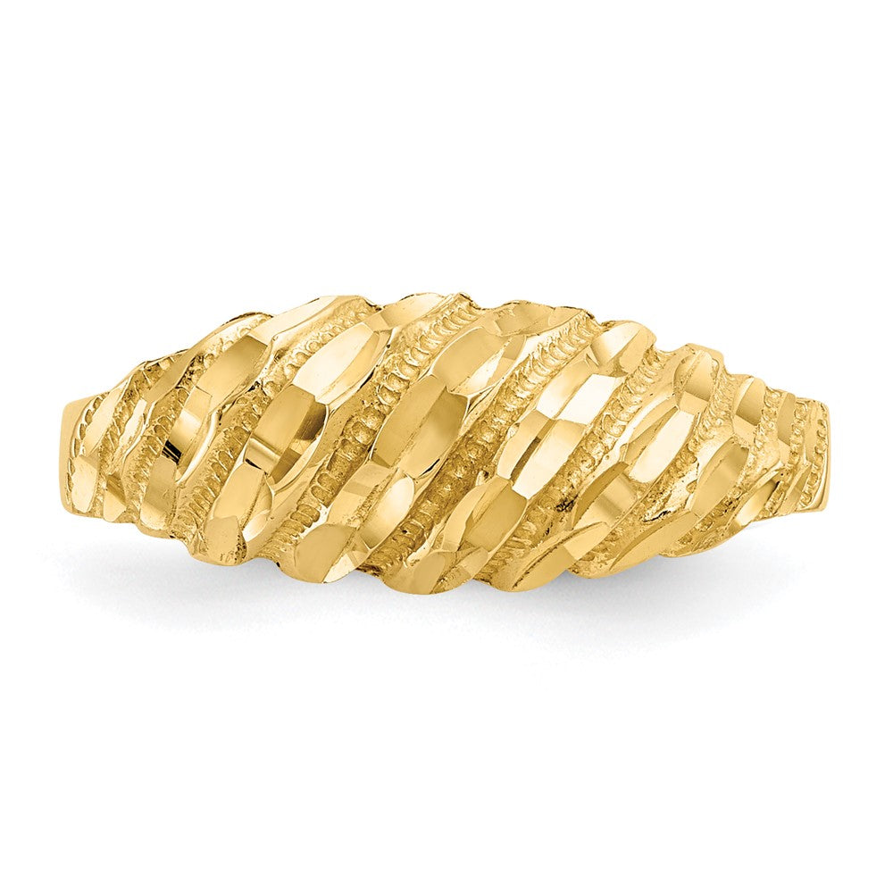 14K Gelbgold Ring mit echtem Diamant-Cut-Dome-Design