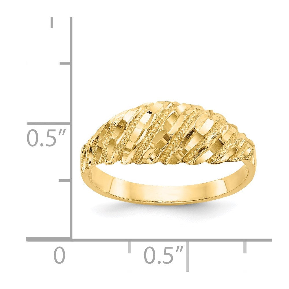 14K Gelbgold Ring mit echtem Diamant-Cut-Dome-Design