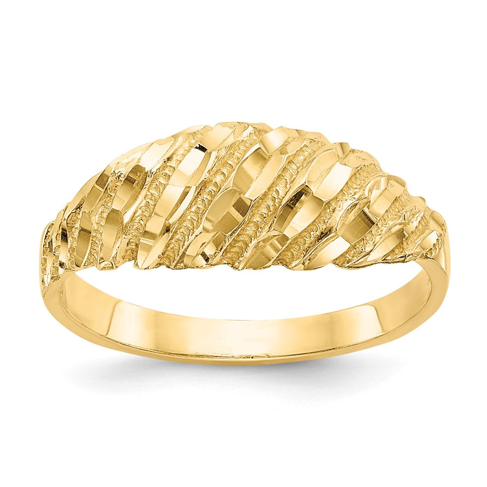 14K Gelbgold Ring mit echtem Diamant-Cut-Dome-Design