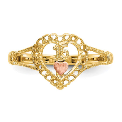 14K Bicolor-Gold Ring mit 15 Herzen