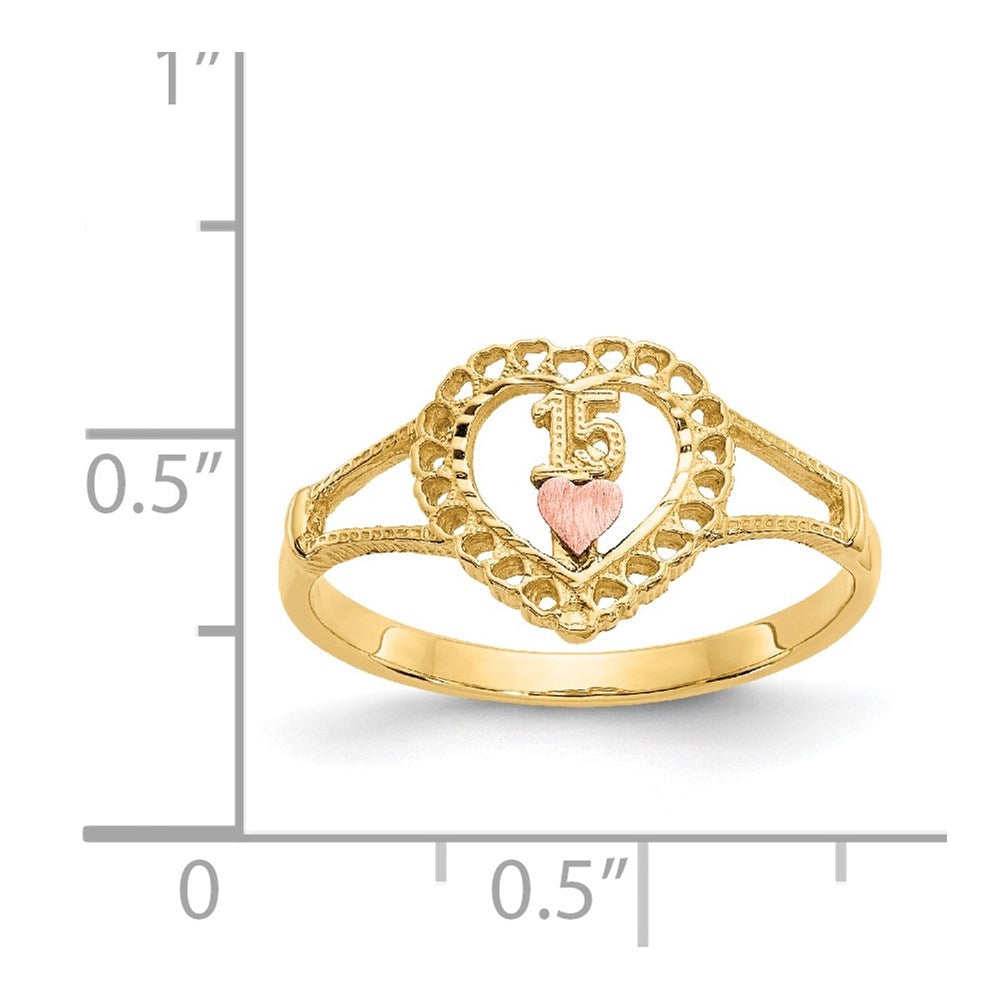 14K Bicolor-Gold Ring mit 15 Herzen