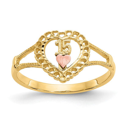 14K Bicolor-Gold Ring mit 15 Herzen