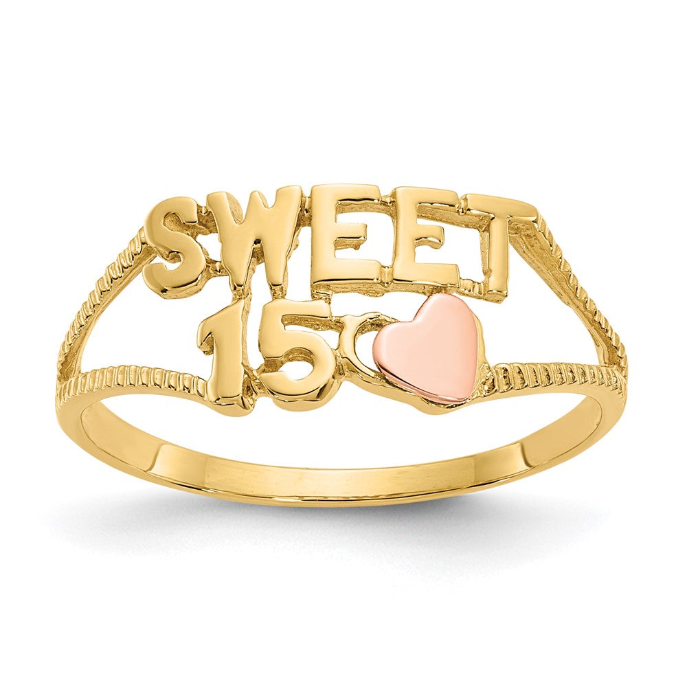 14K Bicolor-Gold Herz-Ring "Sweet 15"