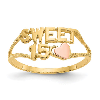 14K Bicolor-Gold Herz-Ring "Sweet 15"