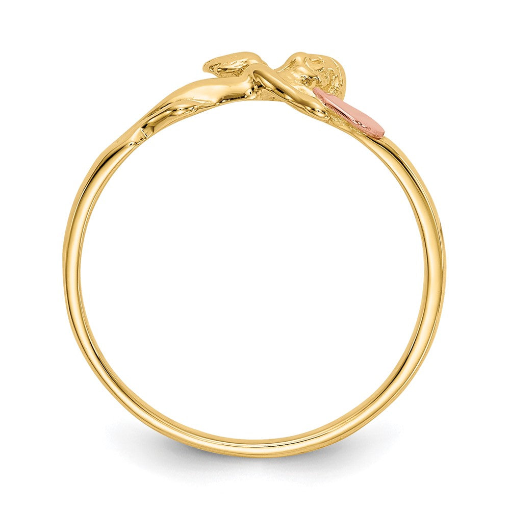 585 Bicolor-Gold Engel- und Satinherz-Ring