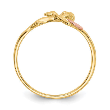 585 Bicolor-Gold Engel- und Satinherz-Ring