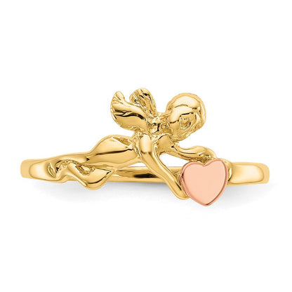 585 Bicolor-Gold Engel- und Satinherz-Ring