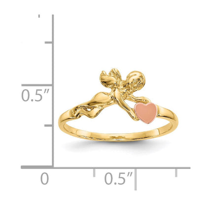 585 Bicolor-Gold Engel- und Satinherz-Ring