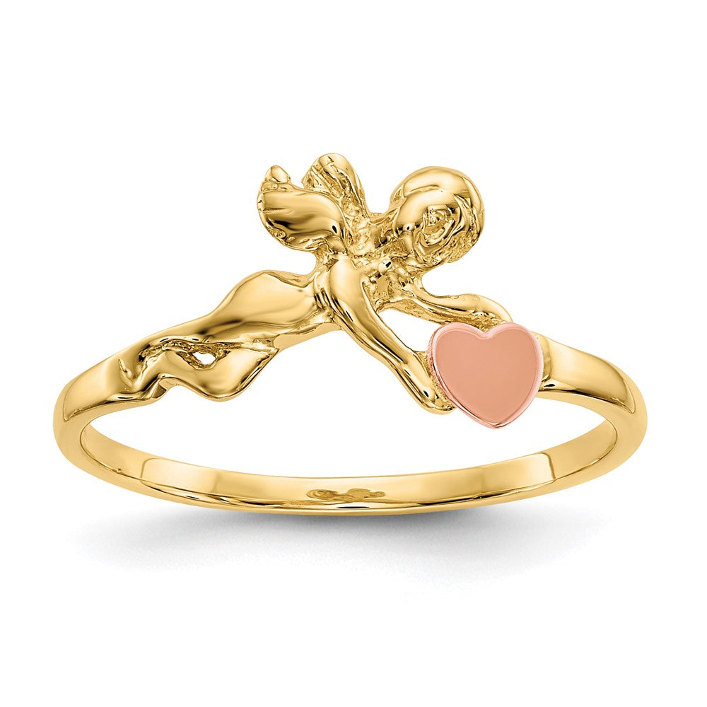 585 Bicolor-Gold Engel- und Satinherz-Ring