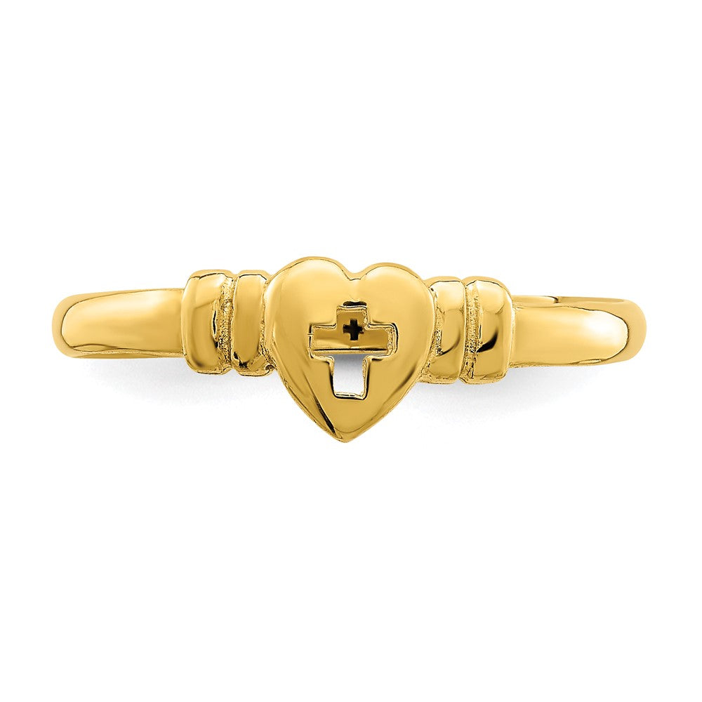 14K Gelbgold Ring in Herzform mit Kreuz-Ausschnitt