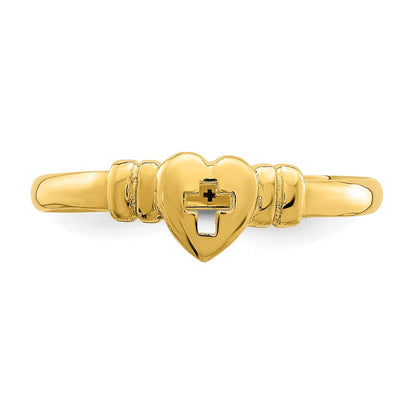 14K Gelbgold Ring in Herzform mit Kreuz-Ausschnitt