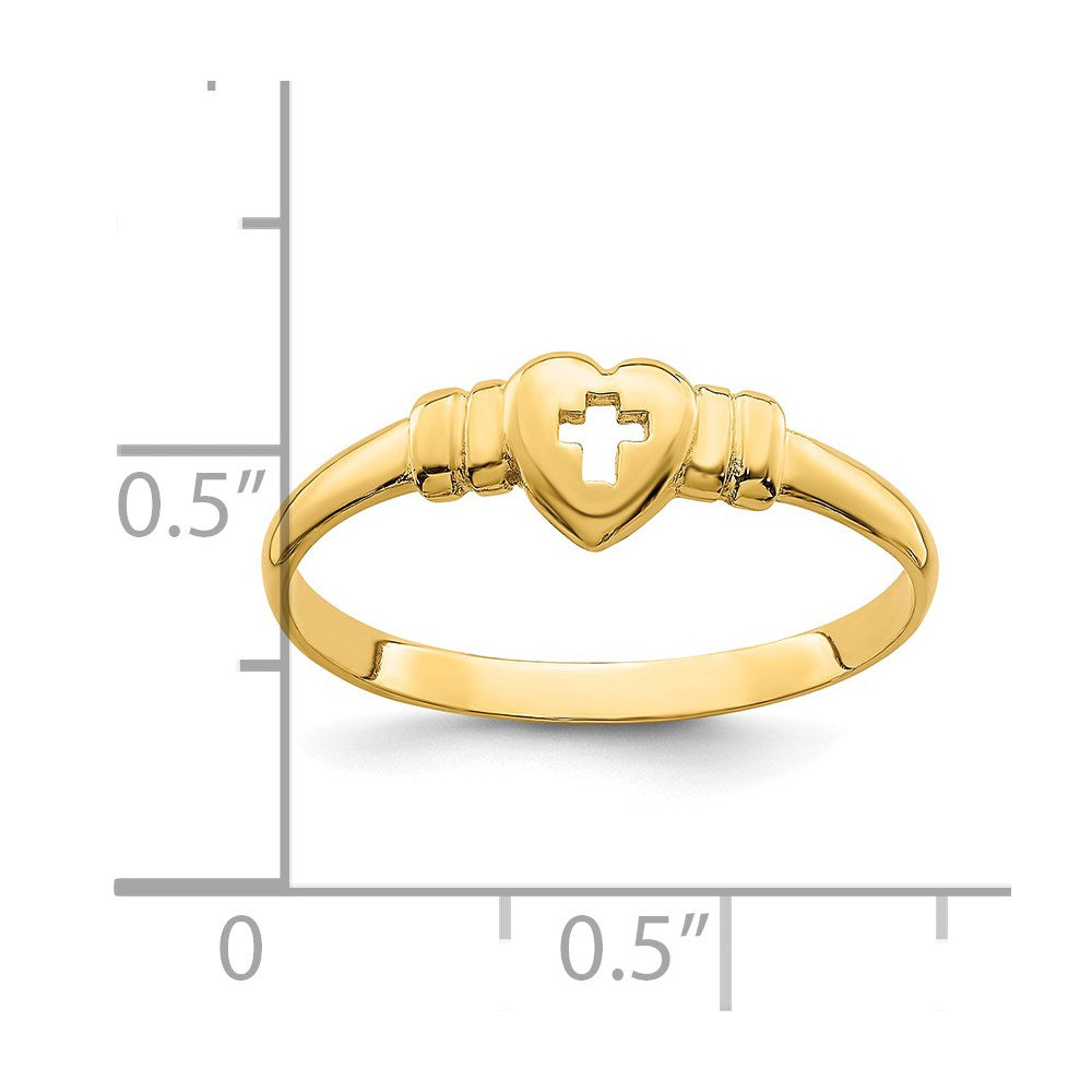 14K Gelbgold Ring in Herzform mit Kreuz-Ausschnitt