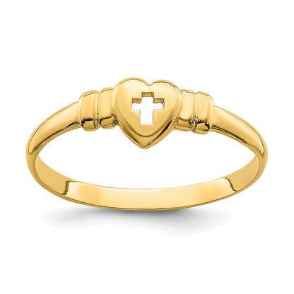14K Gelbgold Ring in Herzform mit Kreuz-Ausschnitt