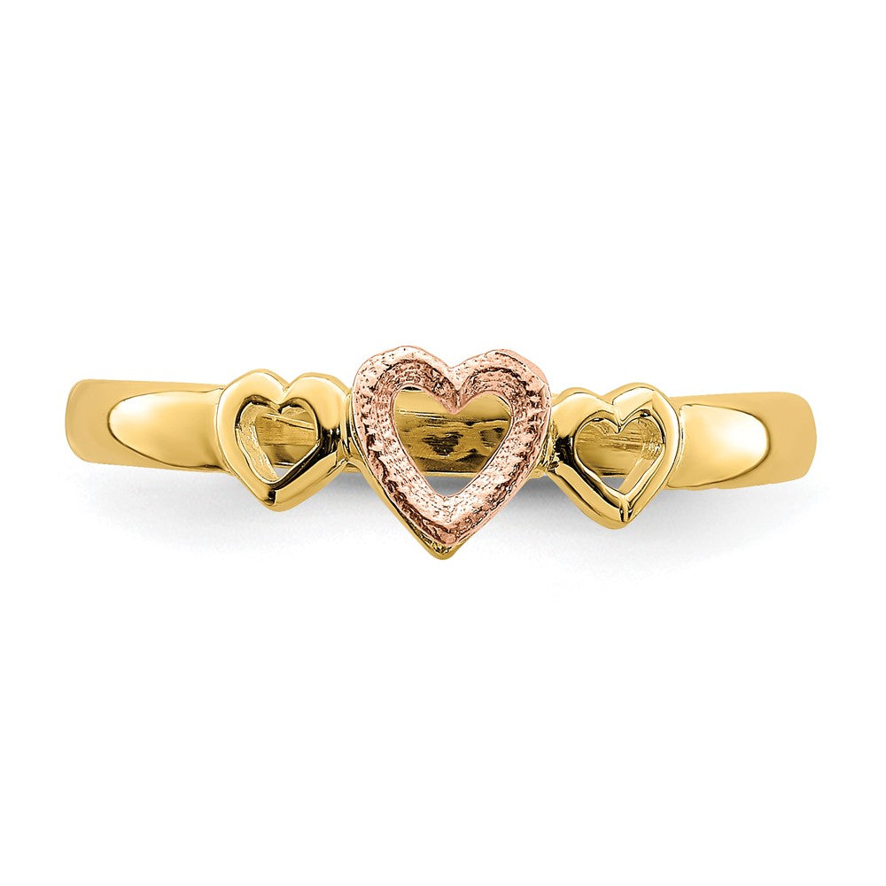 14K Rose- und Gelbgold Ring mit Herzen