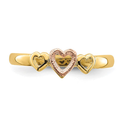 14K Rose- und Gelbgold Ring mit Herzen