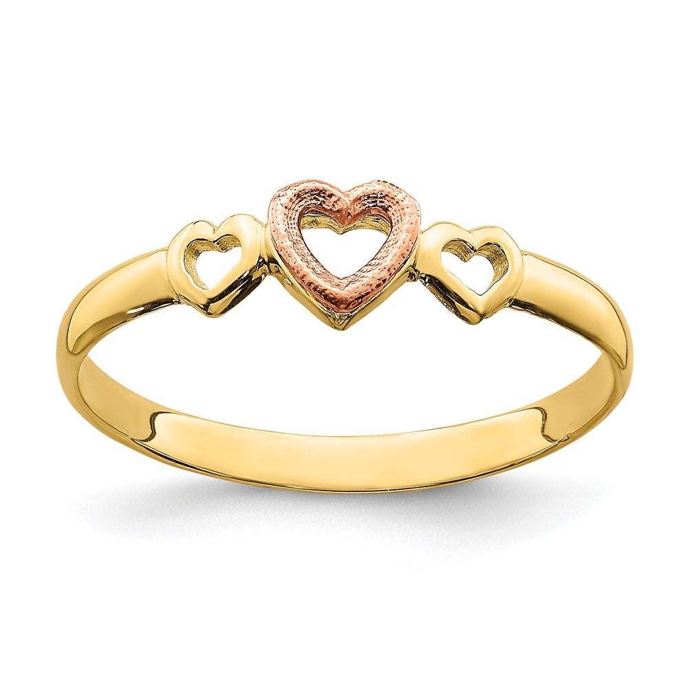 14K Rose- und Gelbgold Ring mit Herzen