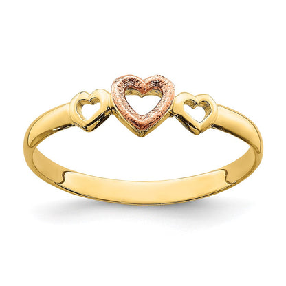 14K Rose- und Gelbgold Ring mit Herzen