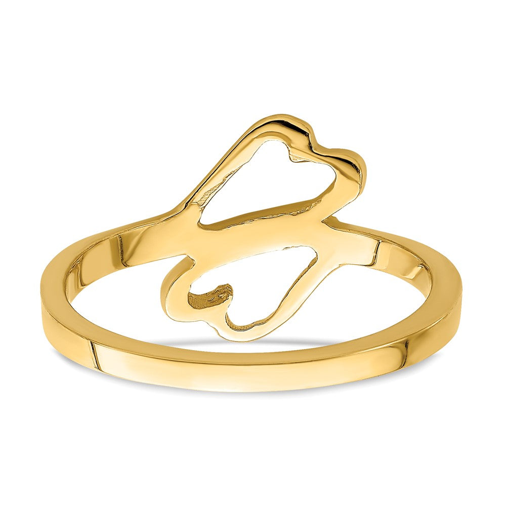 14K Gelbgold Ring mit doppelten Herzen, hochglanzpoliert