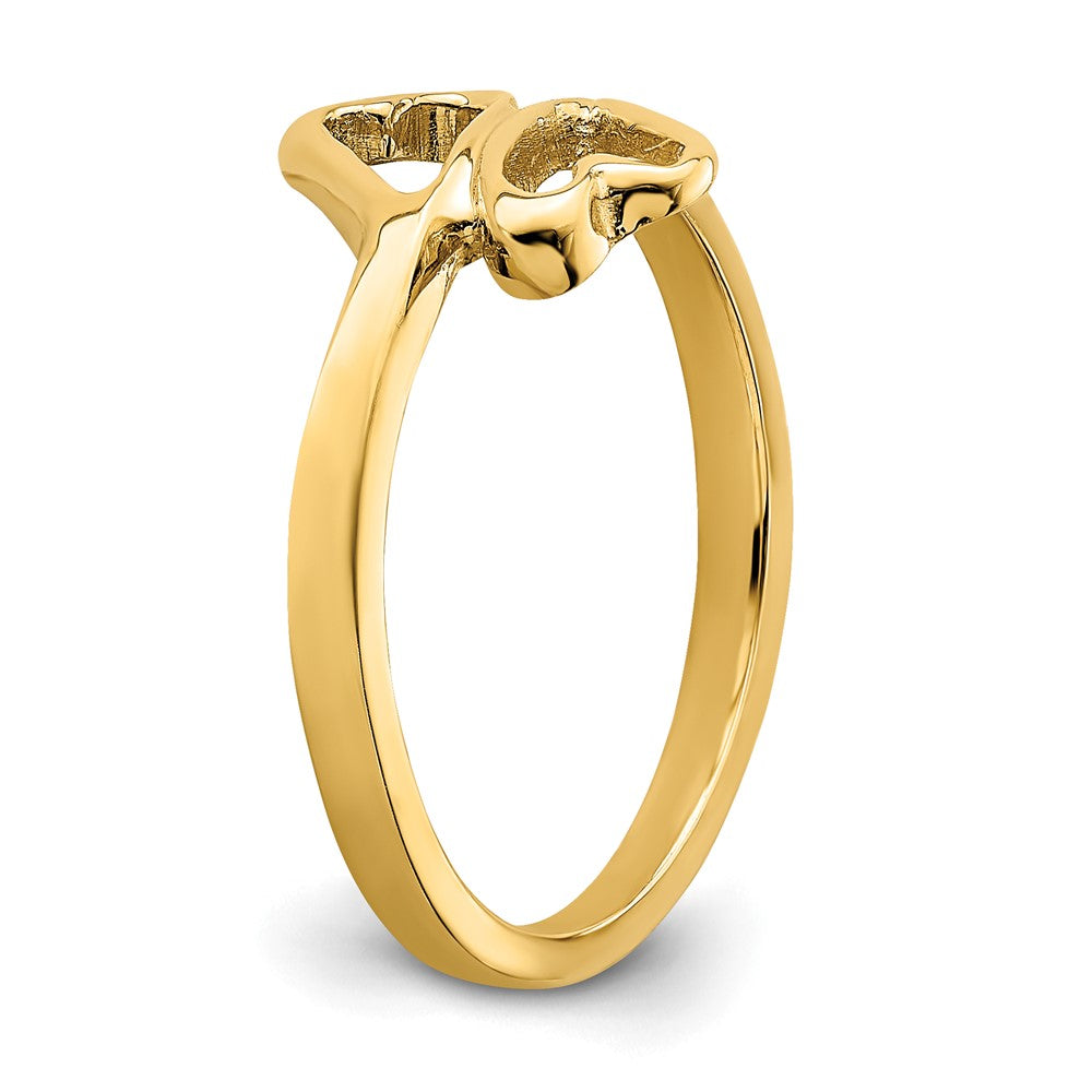 14K Gelbgold Ring mit doppelten Herzen, hochglanzpoliert
