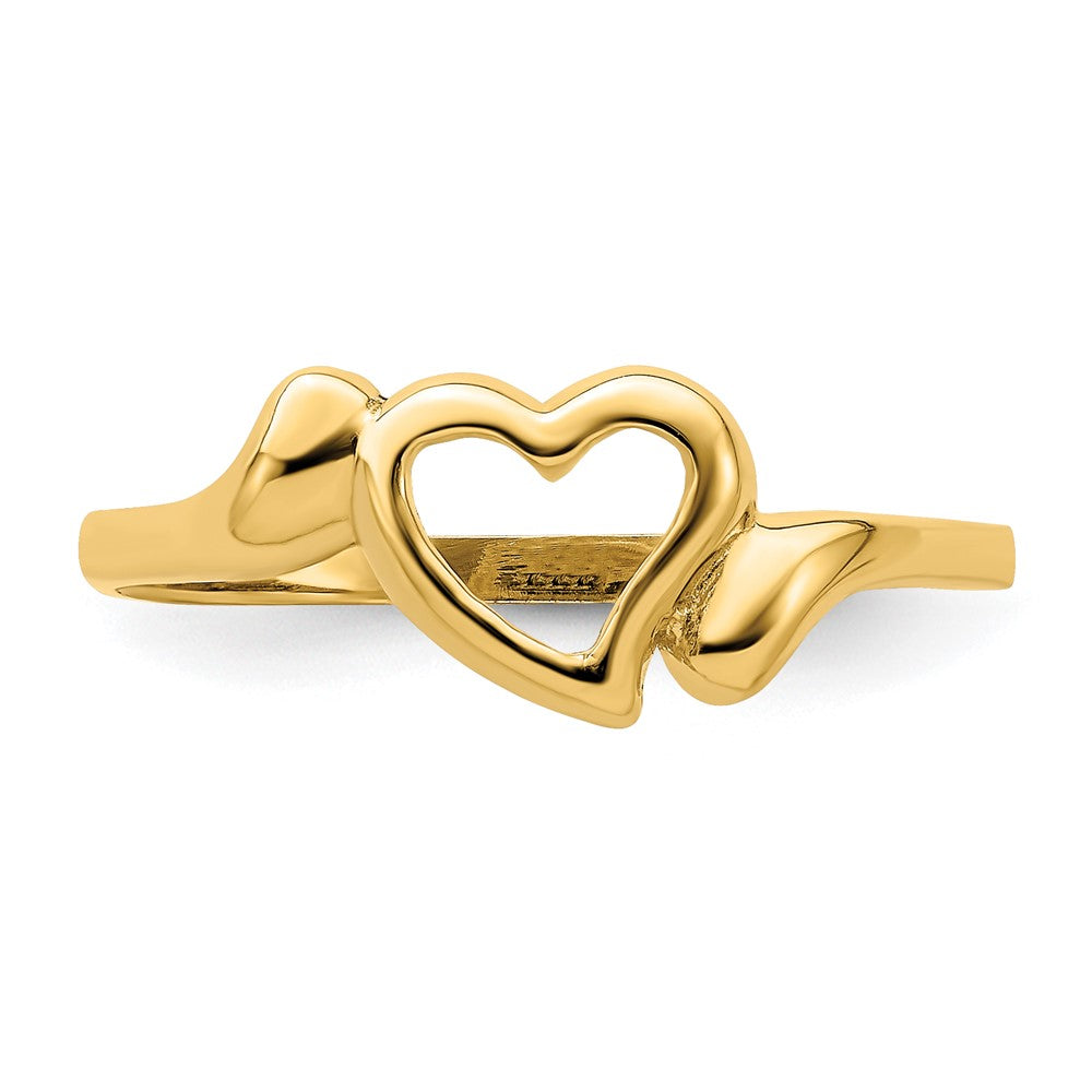 14K Gelbgold Ring mit offenem Herz und Schwung-Design