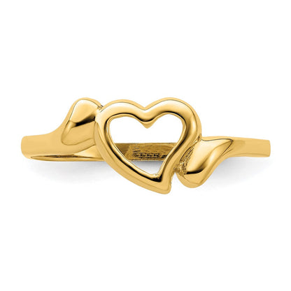 14K Gelbgold Ring mit offenem Herz und Schwung-Design