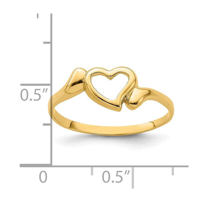 14K Gelbgold Ring mit offenem Herz und Schwung-Design