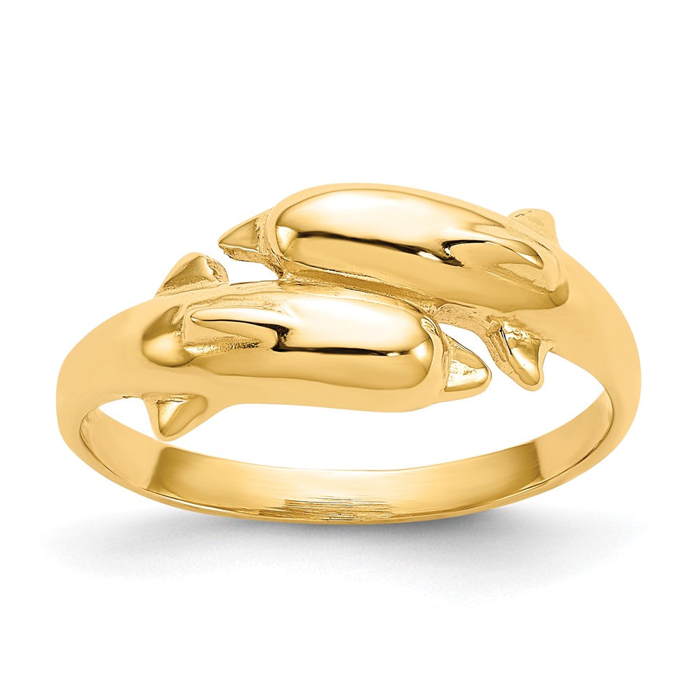 14K Gelbgold Doppel-Delfin-Ring