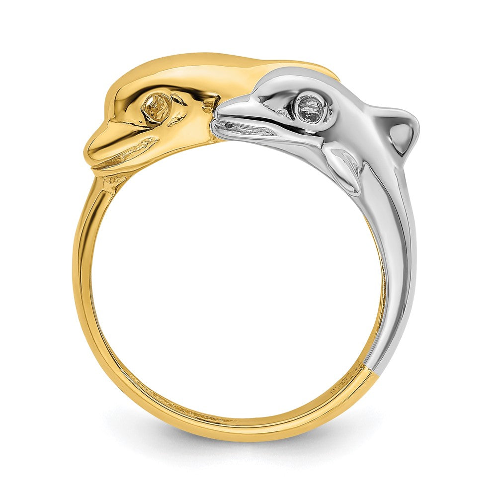 14K Bicolor Doppel-Delfin-Ring