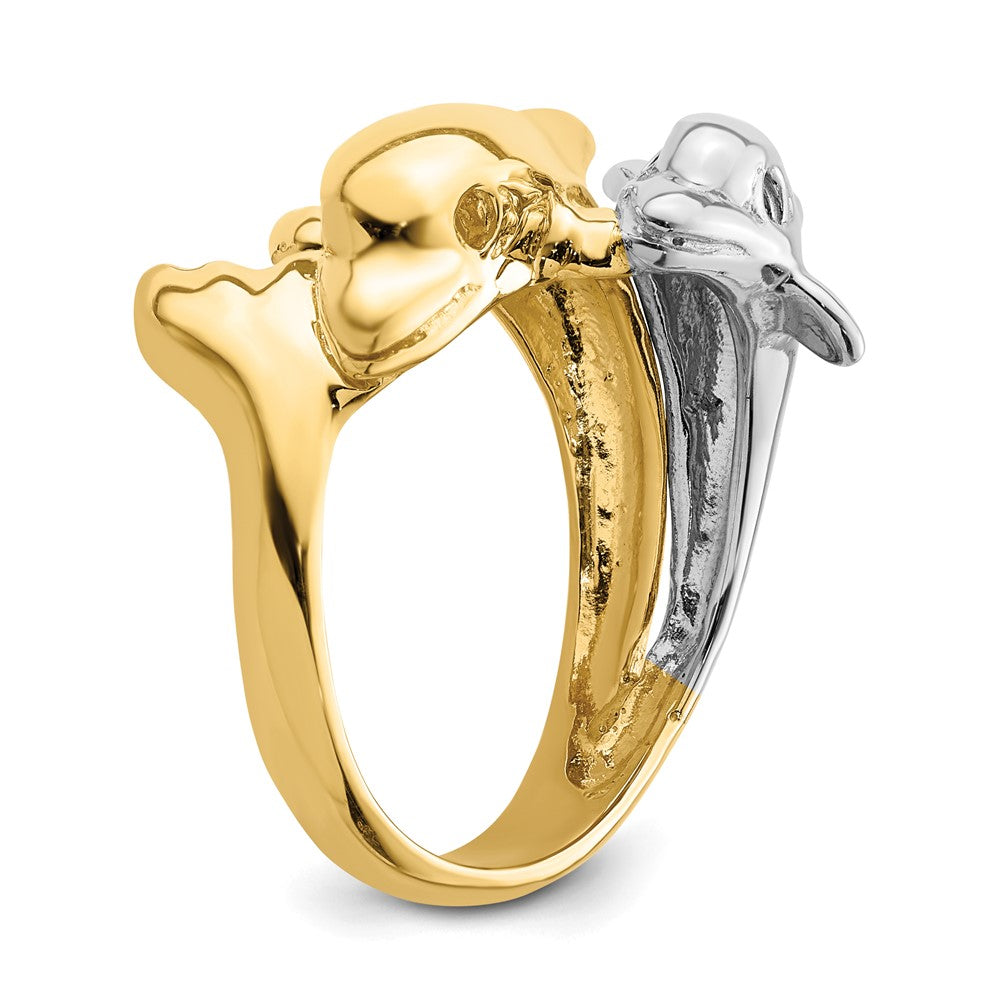 14K Bicolor Doppel-Delfin-Ring