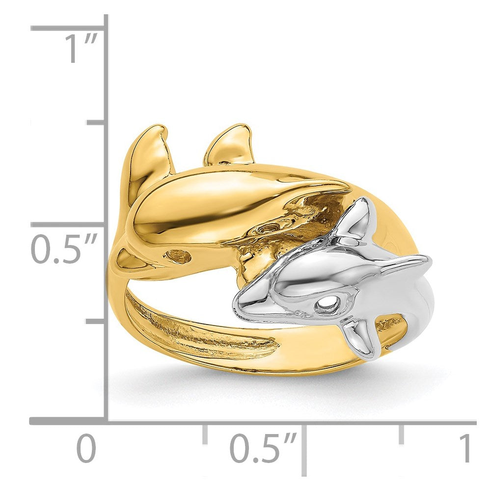 14K Bicolor Doppel-Delfin-Ring