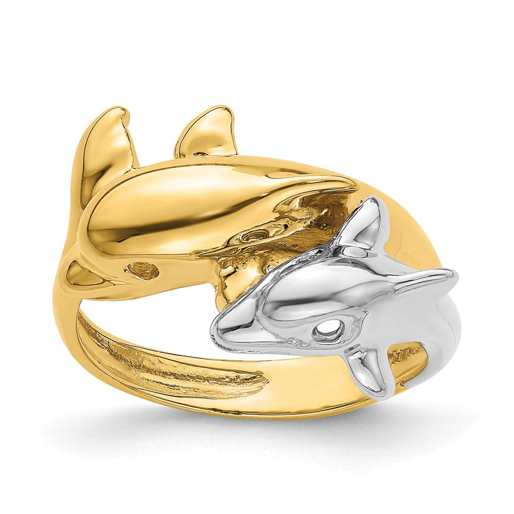 14K Bicolor Doppel-Delfin-Ring