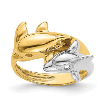 14K Bicolor Doppel-Delfin-Ring