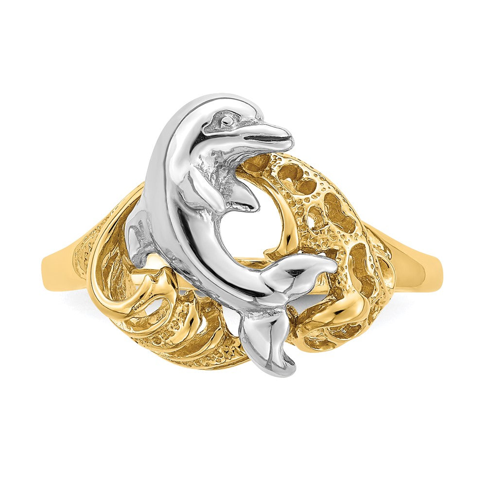 14K Bicolor Gold Delfin-Wellen-Ring