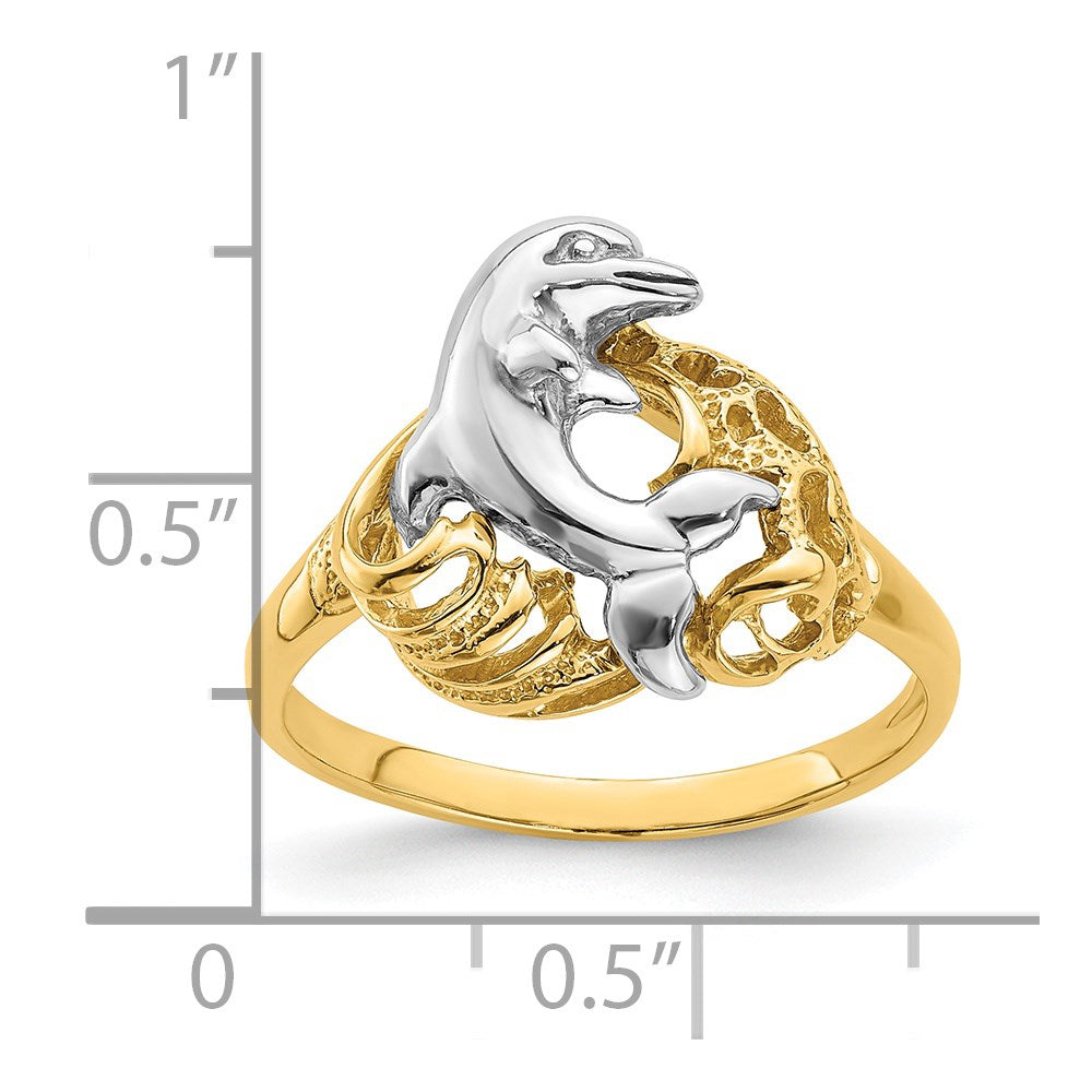 14K Bicolor Gold Delfin-Wellen-Ring