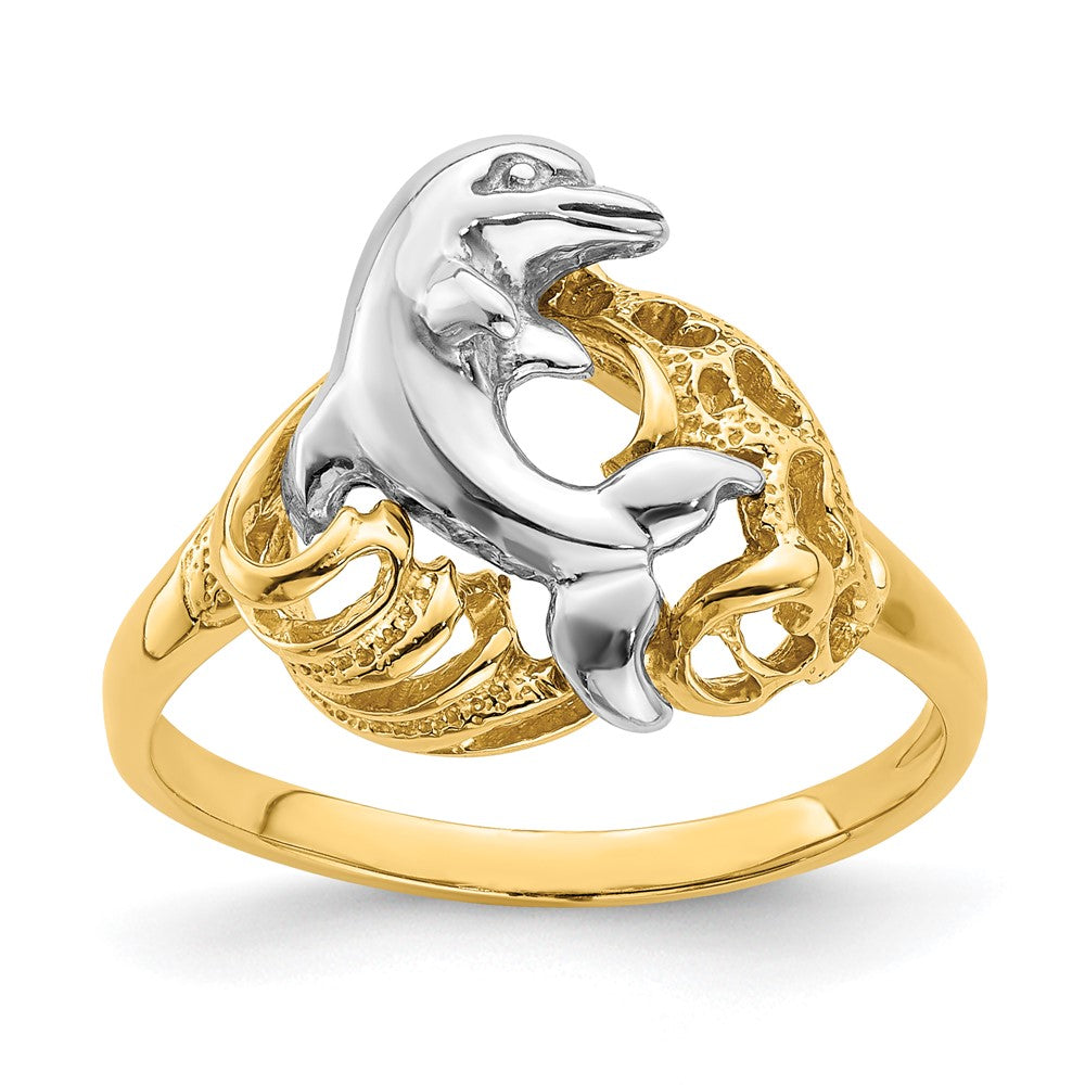 14K Bicolor Gold Delfin-Wellen-Ring