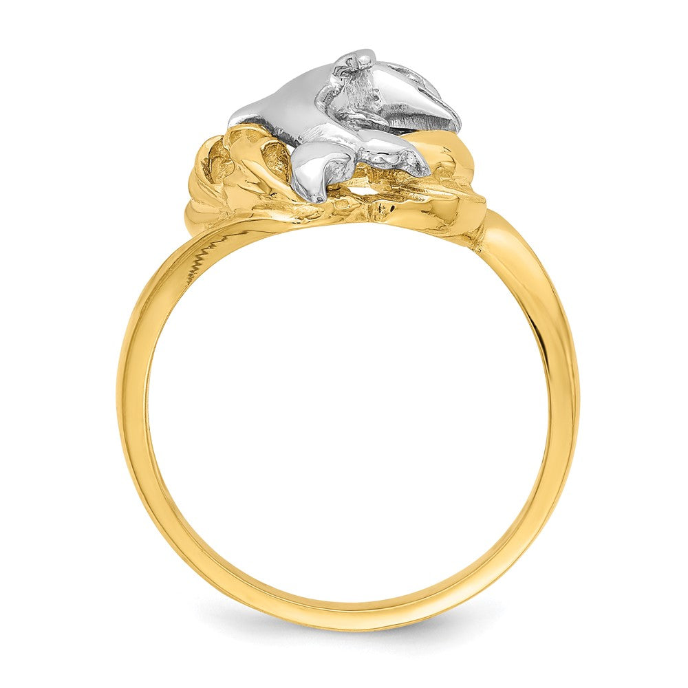 14K Bicolor Gold Ring mit Delfin- und Wellenmotiv