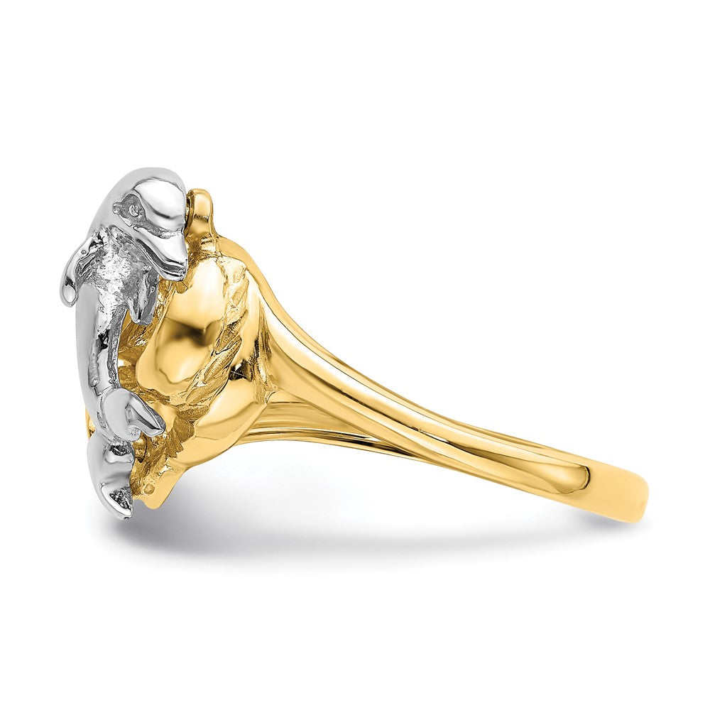 14K Bicolor Gold Ring mit Delfin- und Wellenmotiv