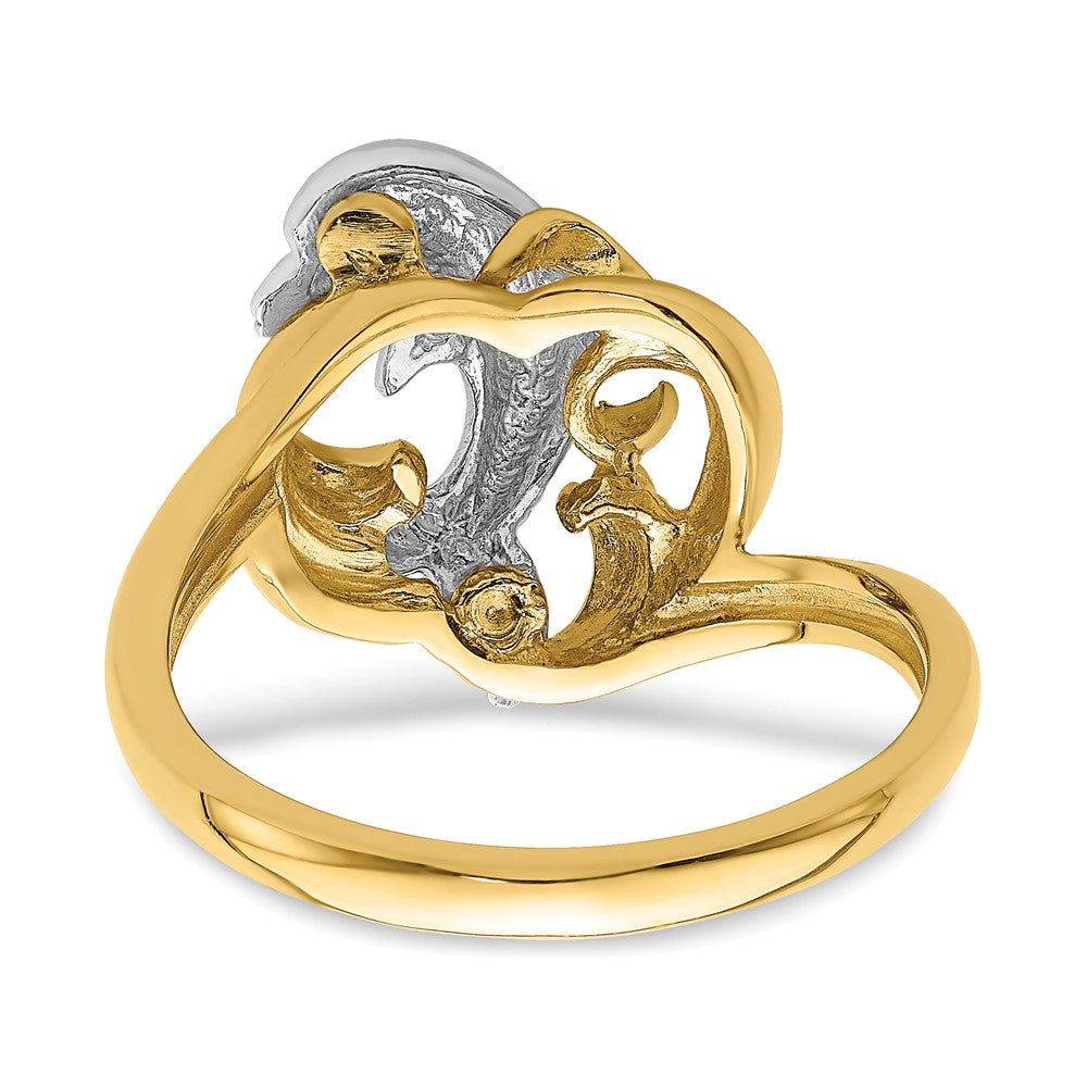 14K Bicolor Gold Ring mit Delfin- und Wellenmotiv