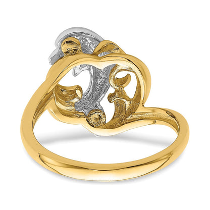 14K Bicolor Gold Ring mit Delfin- und Wellenmotiv