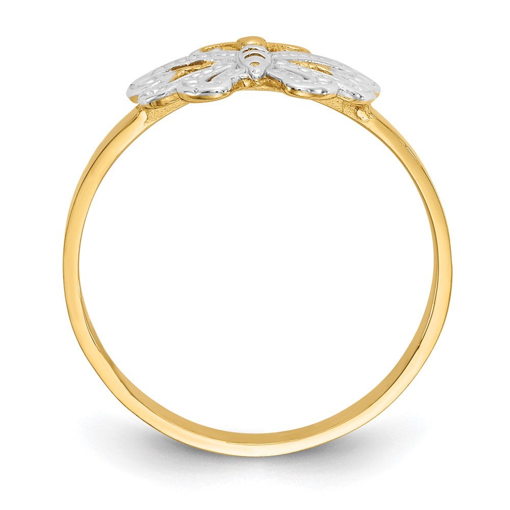 14K Gelbgold Ring mit Rhodium-Schmetterling