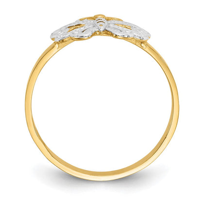 14K Gelbgold Ring mit Rhodium-Schmetterling
