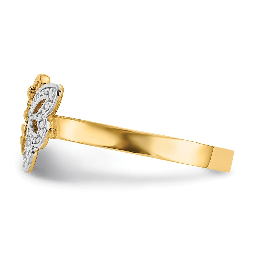 14K Gelbgold Ring mit Rhodium-Schmetterling