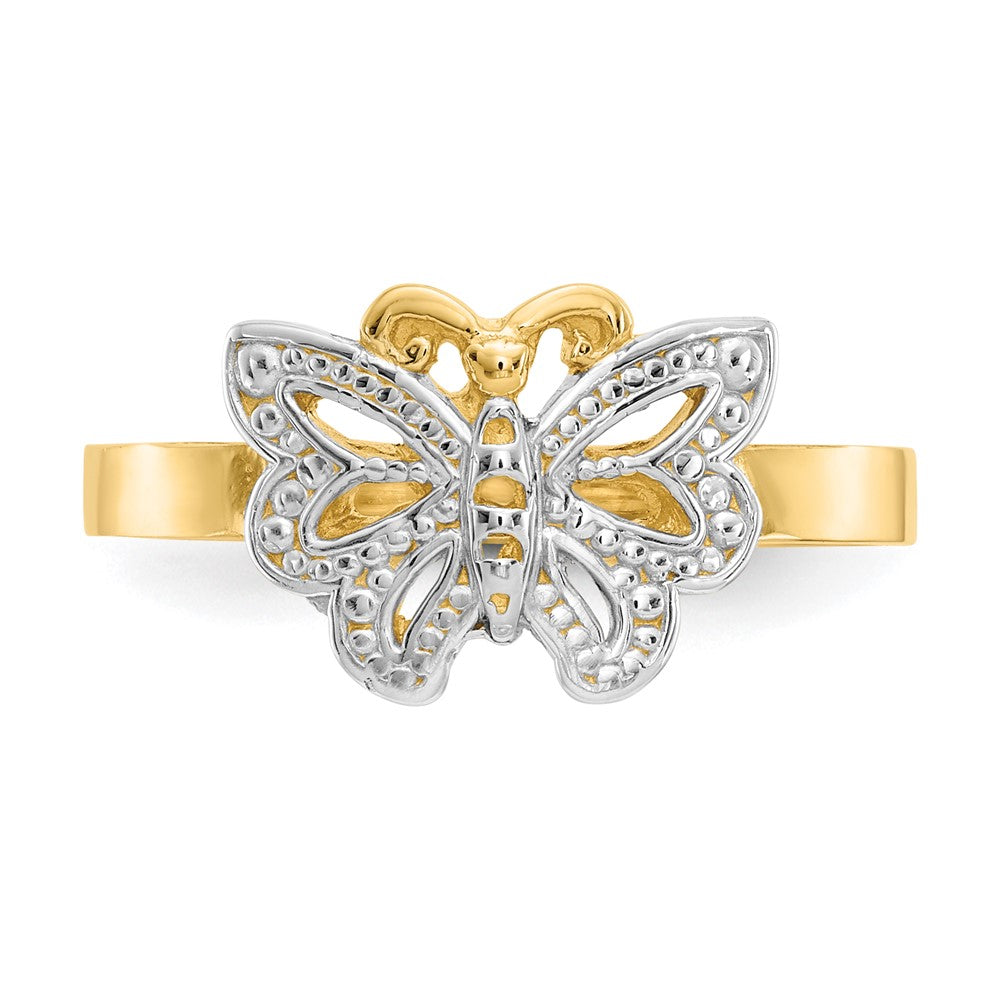 14K Gelbgold Ring mit Rhodium-Schmetterling