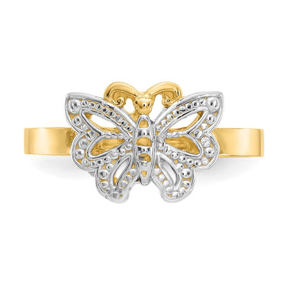 14K Gelbgold Ring mit Rhodium-Schmetterling