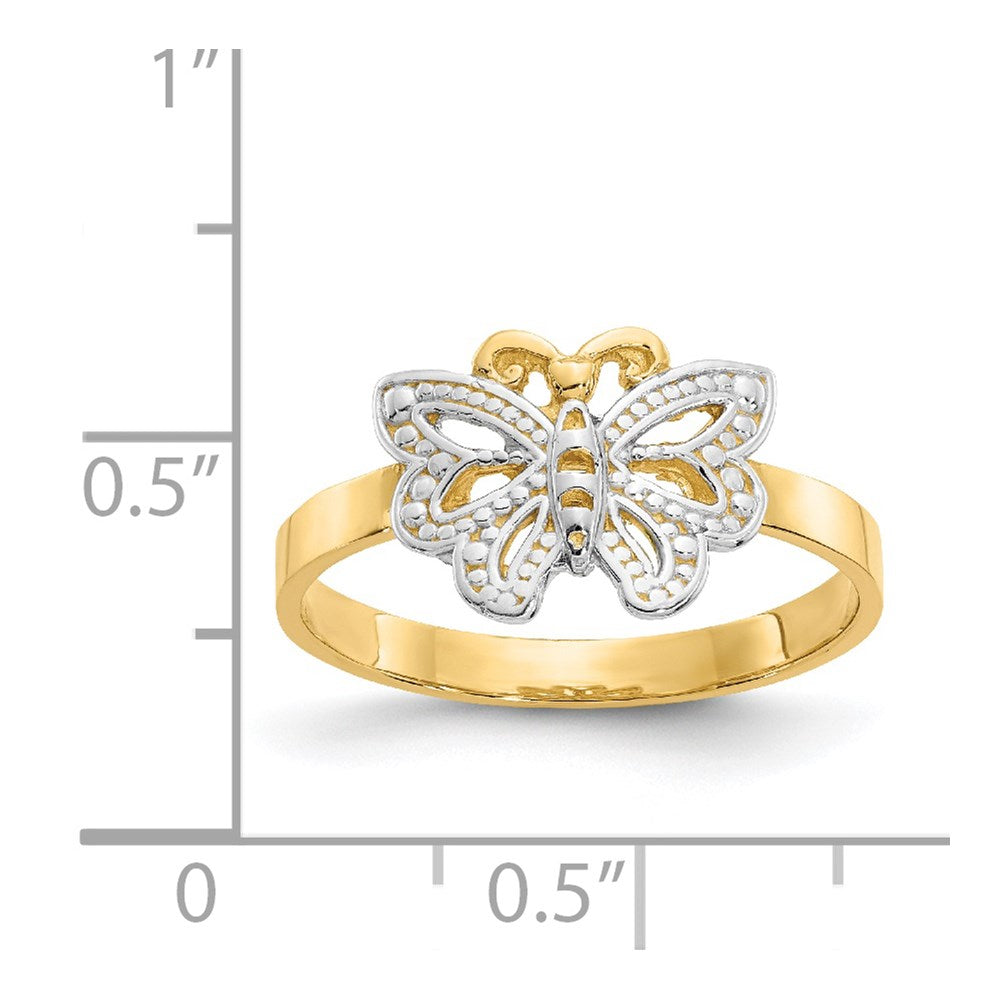 14K Gelbgold Ring mit Rhodium-Schmetterling