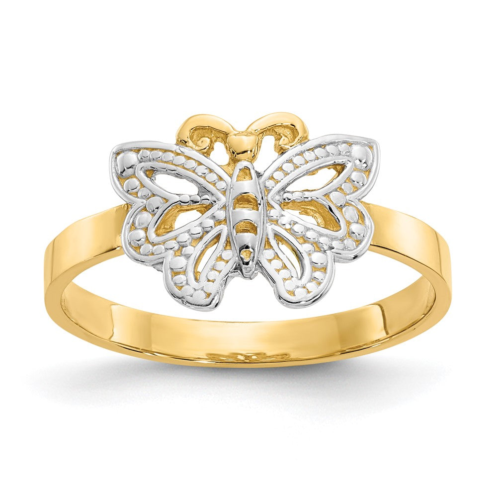 14K Gelbgold Ring mit Rhodium-Schmetterling