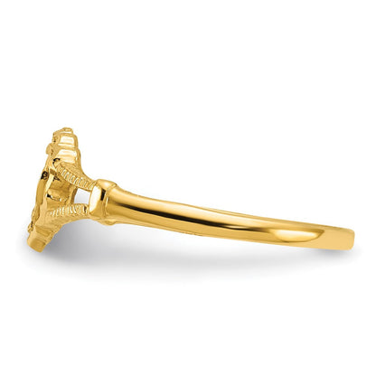 14K Gelbgold Ring mit Diamantschliff, Herz und Kreuz für Kinder
