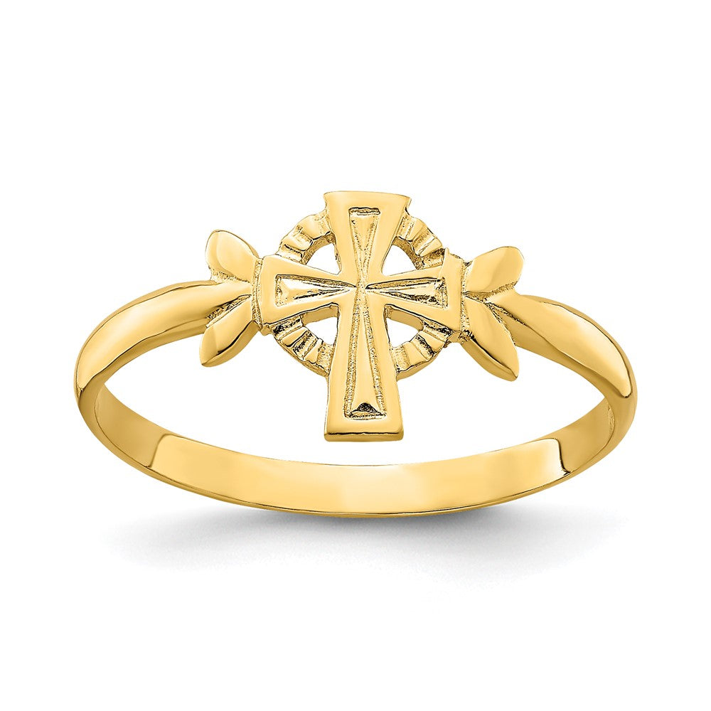 14K Gelbgold Kreuz-mit-Kreis-Ring