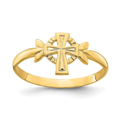 14K Gelbgold Kreuz-mit-Kreis-Ring