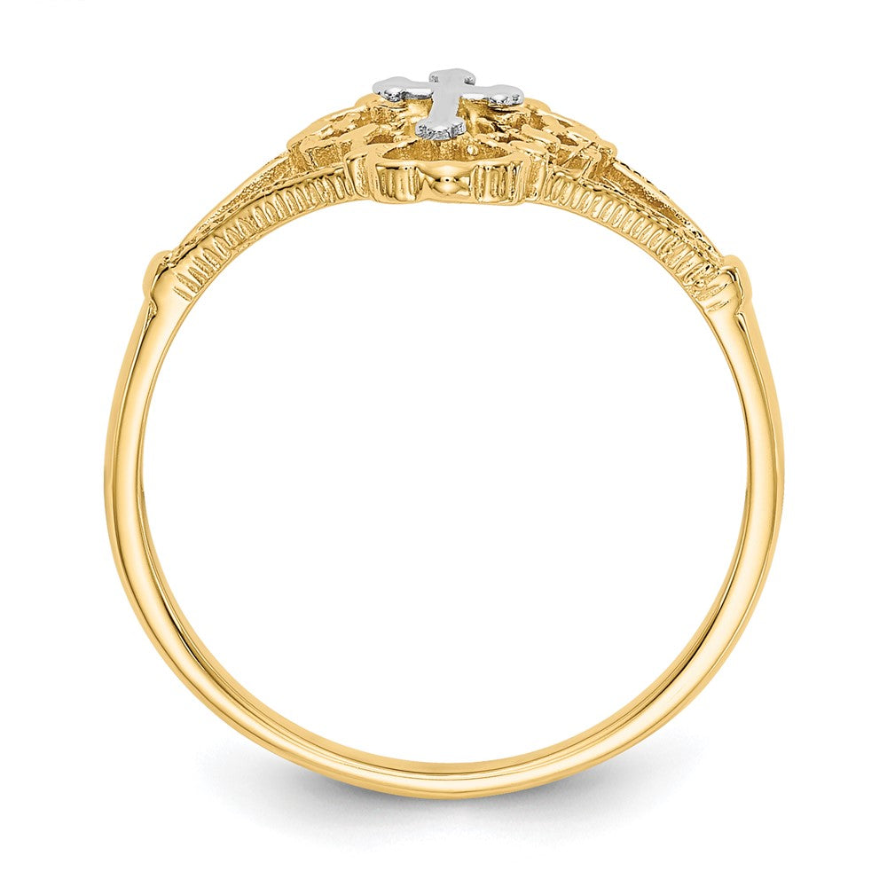 14K Bicolor-Gold Ring mit Kreuzdesign und echtem Diamant im Diamantschliff